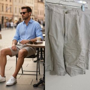 Perry Ellis Portfolio Linen Blend Shorts Men’s Size 36 Beige Casual Summer